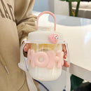 Axyaa Transparent Glass Water Bottle with Pearl Bracelet & Straw - 400ML