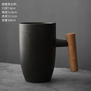 Axyaa Japanese Ceramic Latte Mug with Wooden Handle - Large Capacity Water Cup