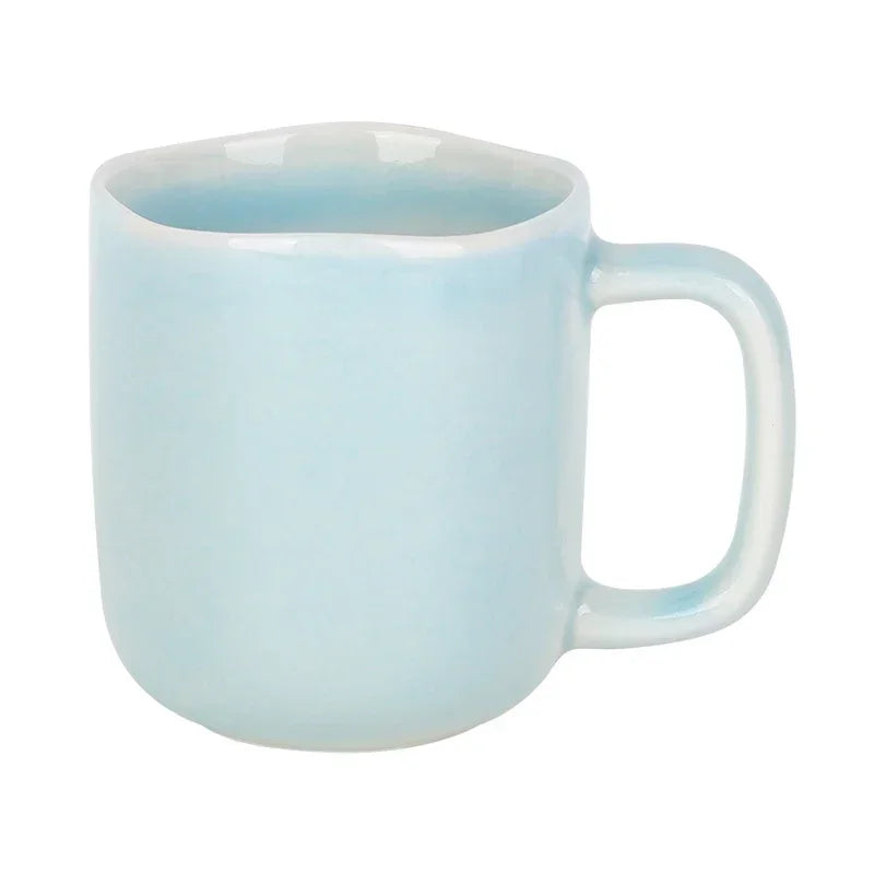 Axyaa 440ml Ceramic Coffee Mug with Handle, Solid Color Irregular Cup Home Breakfast Oat Cup
