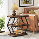 Axyaa Industrial End Table with 3 Shelves, Wood Top & Metal Frame
