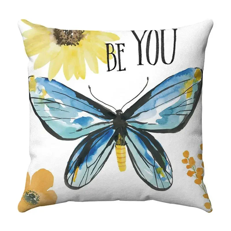 Axyaa Butterfly Print Cushion Cover 45x45cm - Farmhouse Stylish Home Decor Pillow Cover