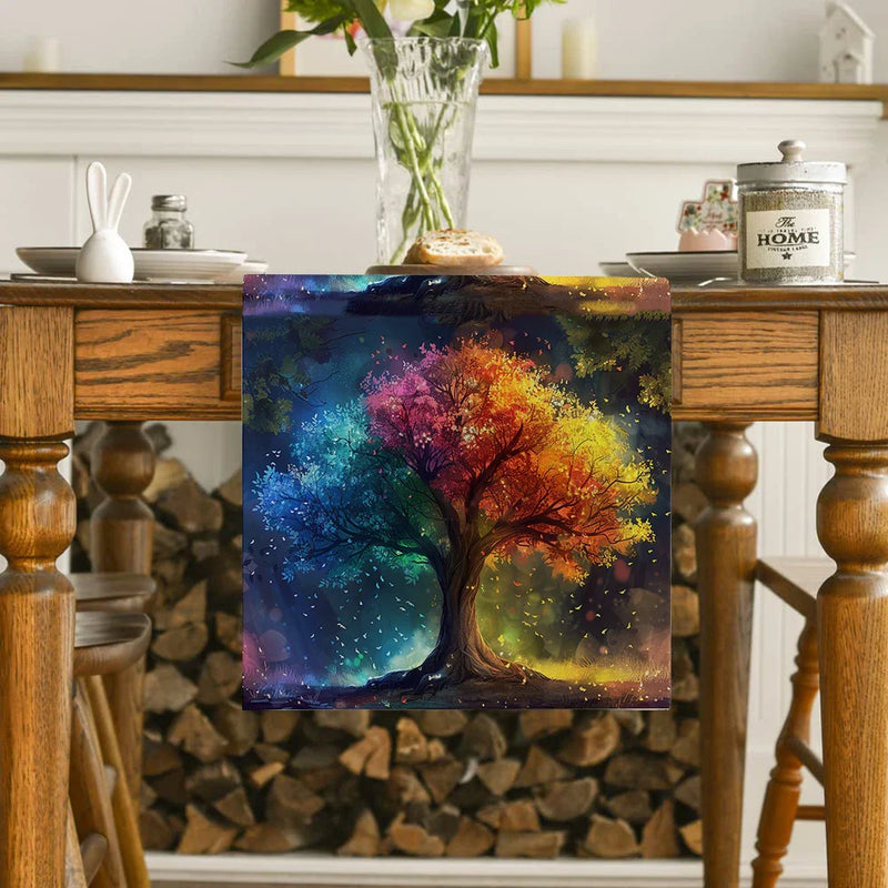 Axyaa Enchanted Forest Trees Table Runner Farmhouse Dining Decor Washable Long Cloth