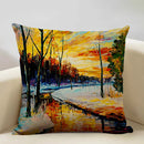Axyaa Ocean Landscape Flower Sofa Cushion Cover Linen Pillowcase Home Decor
