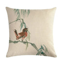 Axyaa Vintage Bird Pattern Cotton Linen Throw Pillow Cover for Sofa