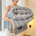 Axyaa Striped Faux Rabbit Fur Blanket: Warm Plush Sofa Throw for Autumn & Winter