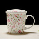 Axyaa Floral Bone  Coffee Cup with Lid - Original Breakfast Ceramic Mug