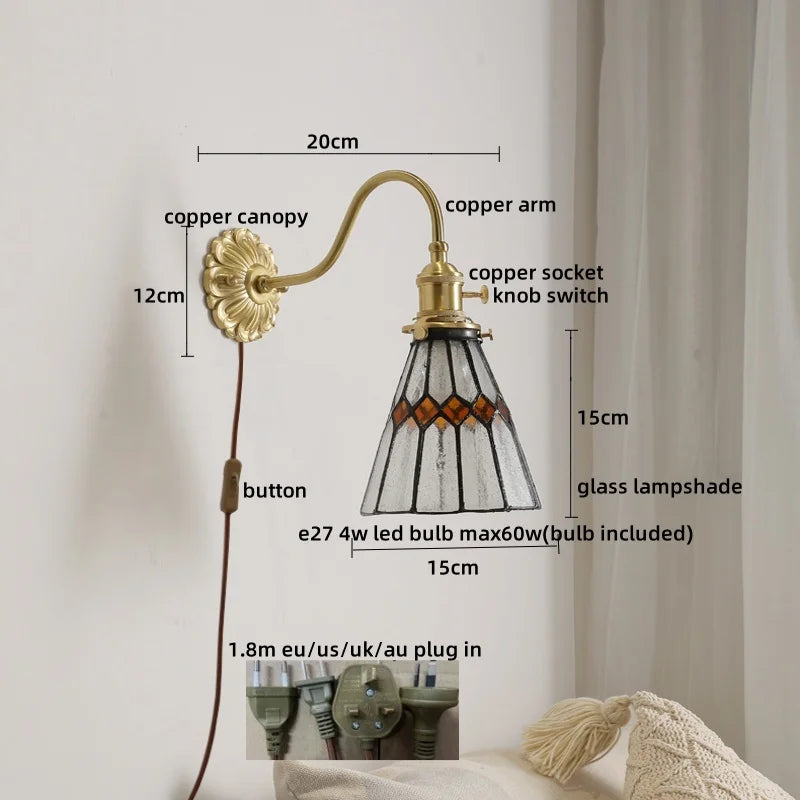 Axyaa Nordic Copper Glass LED Wall Lamp for Home Decor