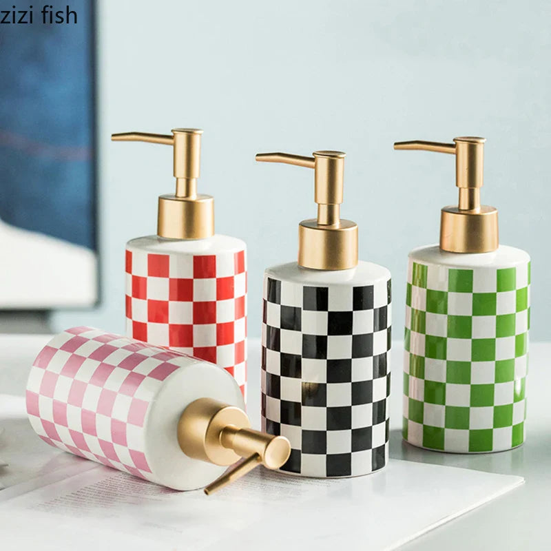 Axya Ceramic Soap Dispenser with Geometric Pattern Pump Shampoo Bottle