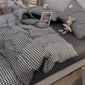 Axyaa Japanese Stripe Grid Bedding Set for Single Full Size Bed - Skin Friendly Polyester