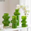 Axyaa Green Glass Vase Hydroponics Plant Pot for Table Decoration Aesthetic Floral Room Decor