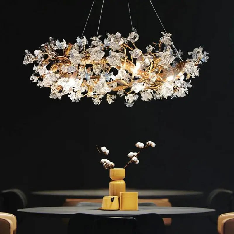 Axyaa Crystal Kapok Flower Chandelier Glass Pendant Light for Living Room