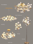 Axyaa Gold Branches Chandelier With Porcelain Leaves - Luxury Living Room Decor