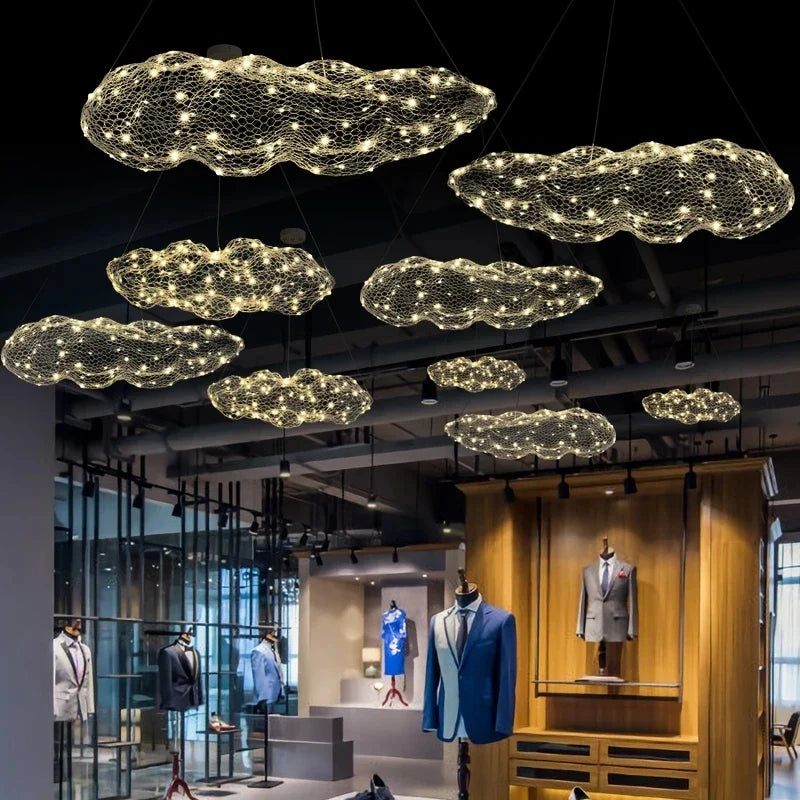Axyaa White Gold Cloud Chandelier Sconce - Unique Hanging Lamp for Various Spaces