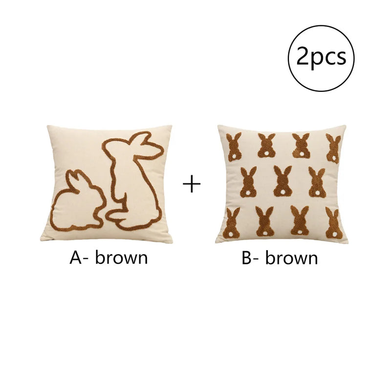 Axyaa Bunny Rabbit Pillow Cover Beige Coffee 45x45cm for Easter Decoration