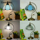 Axyaa Mediterranean Tiffany Stained Glass Table Lamp Vintage LED Desk Light
