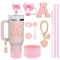 Axyaa Stanley Cup Accessories Set with Straw, Brush, Flower Charm, Stopper, and Boot.
