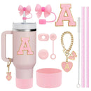 Axyaa Stanley Cup Accessories Set with Straw, Brush, Flower Charm, Stopper, and Boot.