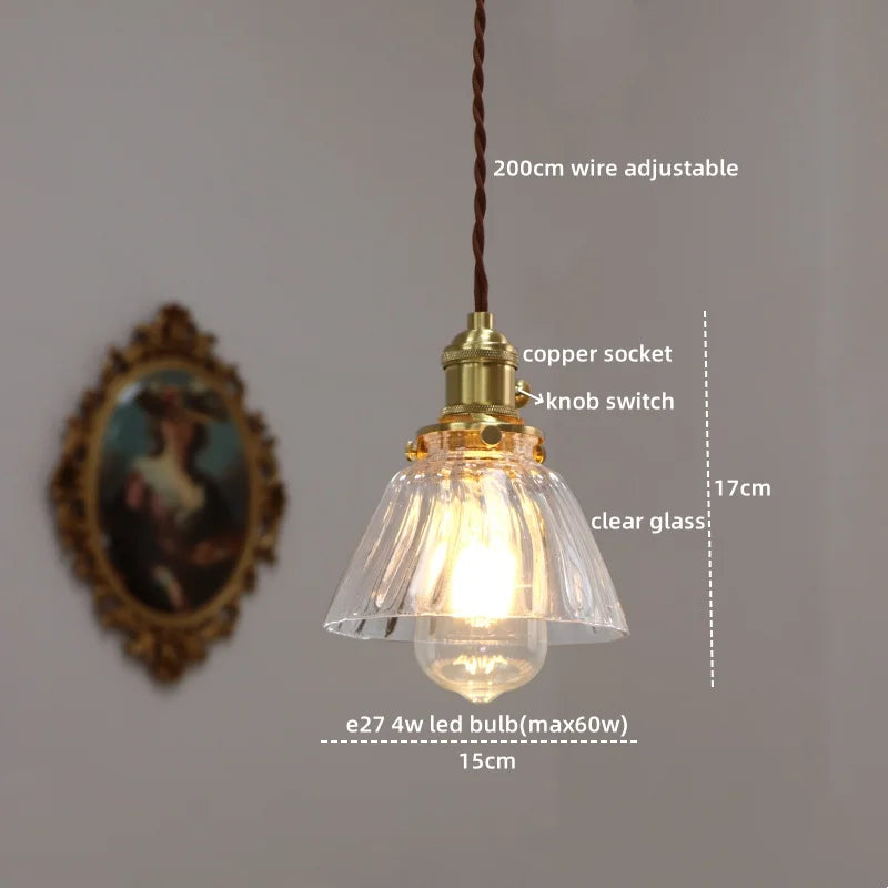 Axyaa Modern LED Glass Copper Pendant Light with Knob Switch