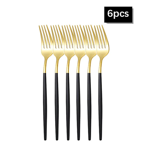 Axyaa Gold Western Tableware Set: 6pcs/30pcs Stainless Steel Knife, Fork, Spoon