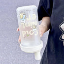 Axyaa Cat Straw Water Bottle with Lid - Bubble Milk Tea Plastic Cup