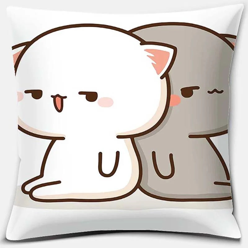 Cute Mocha Mochi Peach Cat Pillowcase for Sofa and Car Decor, Home by Axyaa, 45x45cm