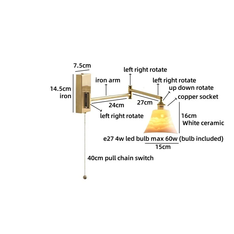 Axyaa Nordic LED Swing Arm Wall Lamp Gold Rotate Bedroom Bedside Light