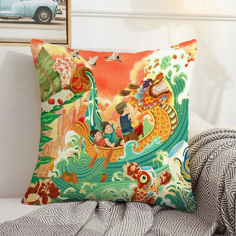 Axyaa Chinese Landscape Pillowcase 40x40 50x50 Cushions Covers Home Decor