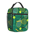 Axyaa Tennis Rackets Balls Print Insulated Lunch Bag Portable Thermal Bento Tote