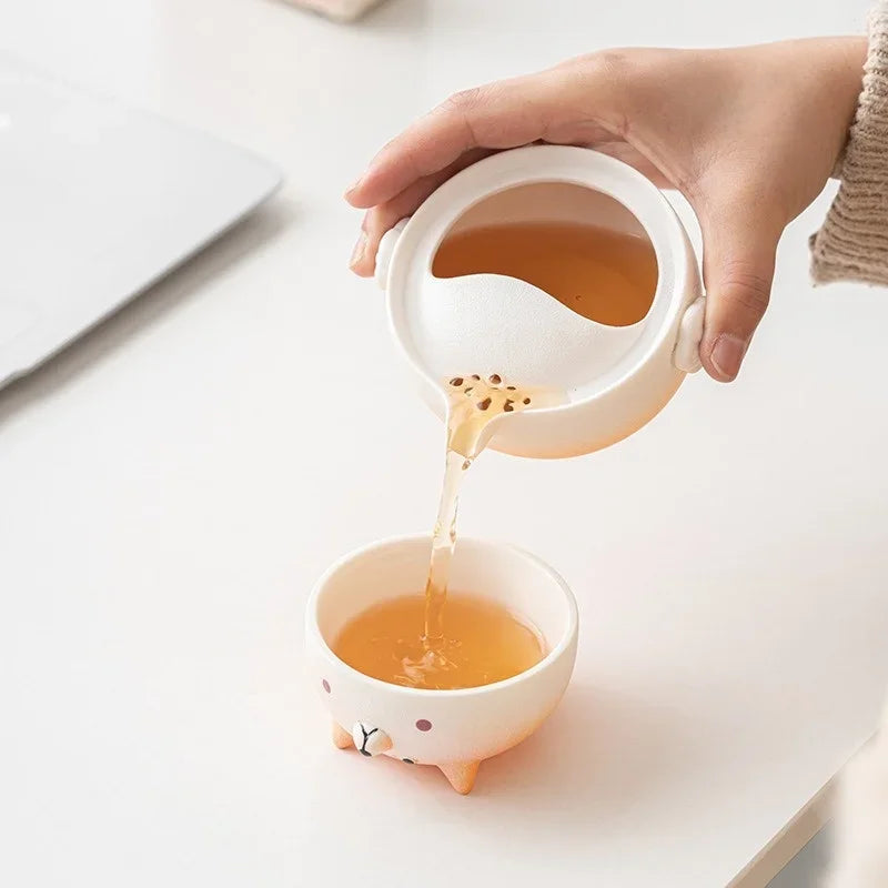 Axyaa 160ML Quick Cup Travel Tea Set with Storage Bag, Kung Fu Teapot Teacup