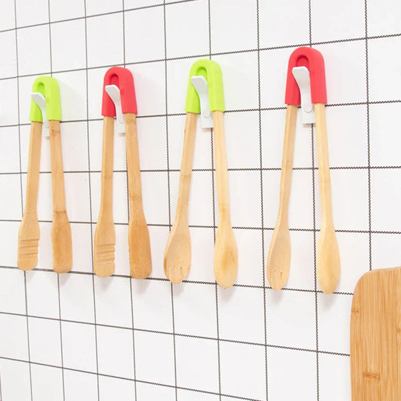 Axyaa Bamboo Food Clips BBQ Tongs Bread Clamps Kitchen Cooking Accessories
