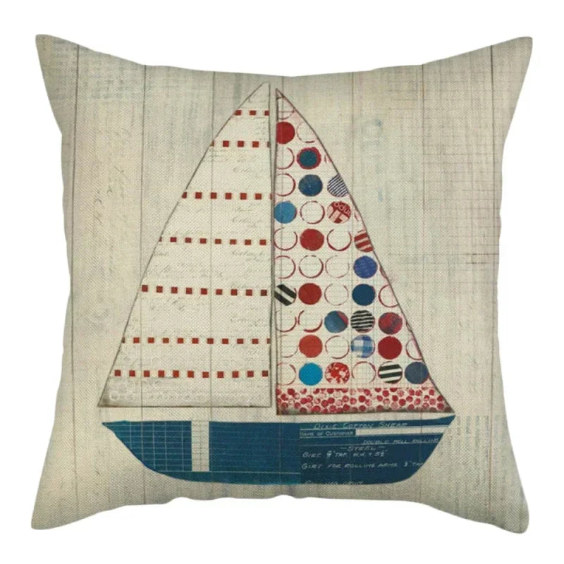 Marine Ship Print Linen Pillow Cover for Home Sofa Decor Axyaa