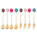 Axyaa Cartoon Donut Dessert Spoon Fork Set - 304 Stainless Steel Mini Tableware