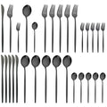 Axyaa 30-Piece Stainless Steel Dinnerware Set - Black Knife Fork Spoon Western Cutlery