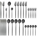 Axyaa 30-Piece Stainless Steel Dinnerware Set - Black Knife Fork Spoon Western Cutlery