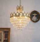 Axyaa Gold Crown Crystal Chandelier: Elegant Luxury Ceiling Light for Home