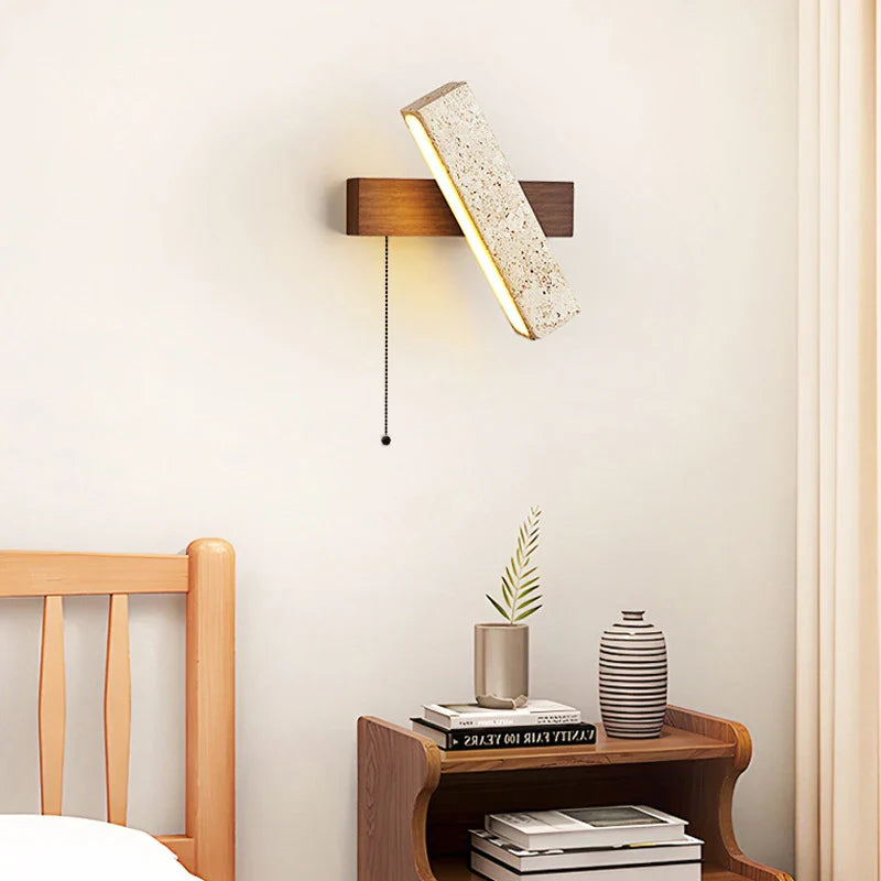 Axyaa Rotatable LED Wall Lamp in Natural Stone Wood for Home Deco