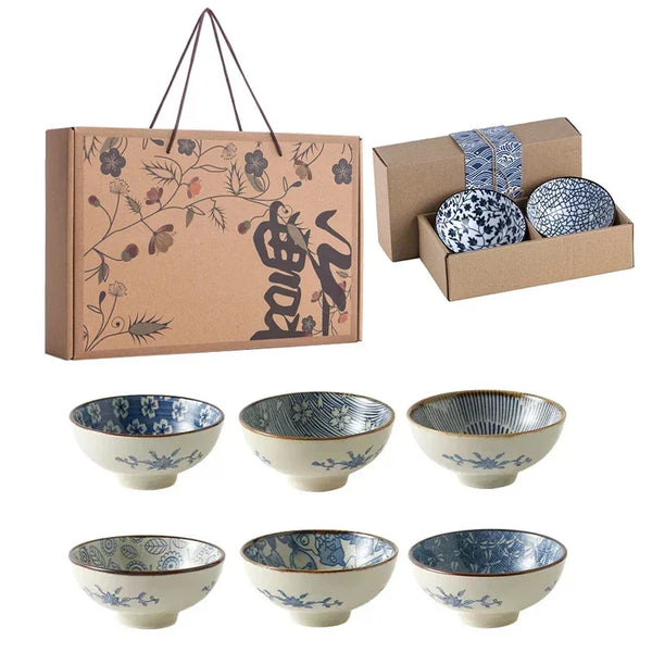 Axya Japanese Ceramic Bowl Set for Cereal, Salad, Snacks, Microwave Safe, Gift Box