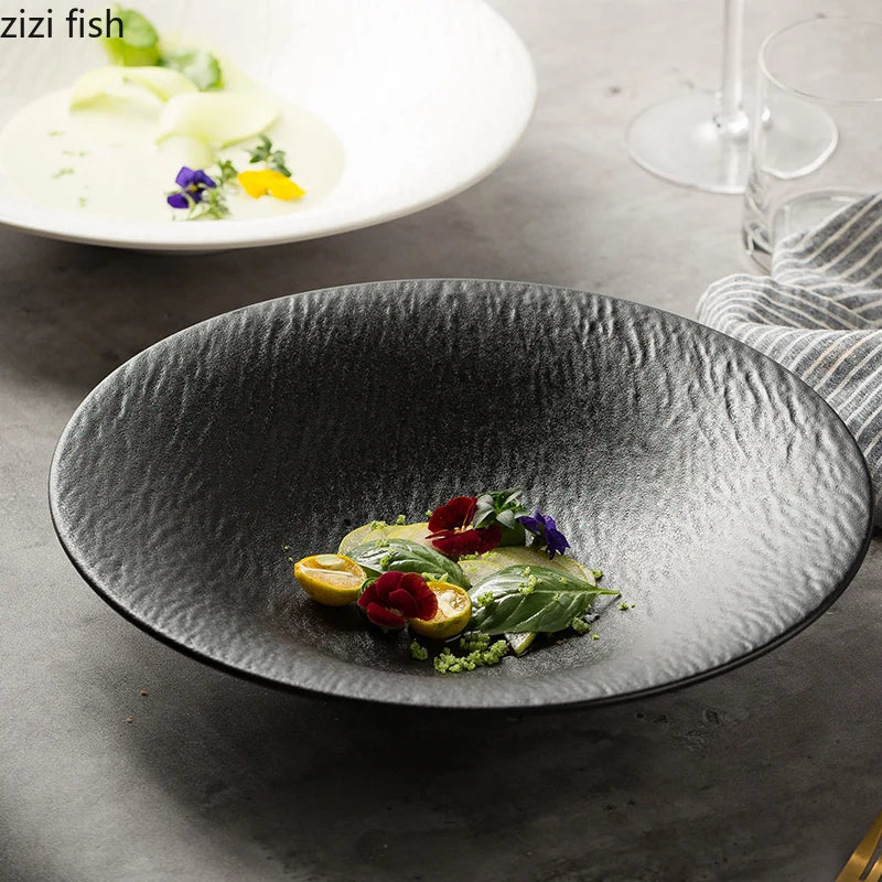 Axya Round Ceramic Plate Set for Pasta Steak Salad Soup Basins Restaurant Dinnerware