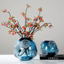 Blue Glass Vase with Medusa Embossed Flower Design by Axyaa