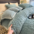 Axyaa Velvet Carved Duvet Set 4Pcs Bedding Set Plush Fleece Warm Softness