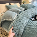 Axyaa Velvet Carved Duvet Set 4Pcs Bedding Set Plush Fleece Warm Softness