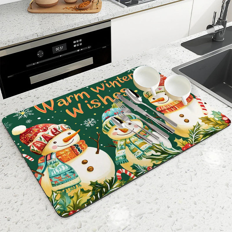 Axyaa Christmas Kitchen Drying Mat - Non-slip Heat Resistant Counter Pad