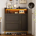 Axyaa Shoe Storage: 2 Flip Drawers, Side Cabinet, LED Light, Charging Station