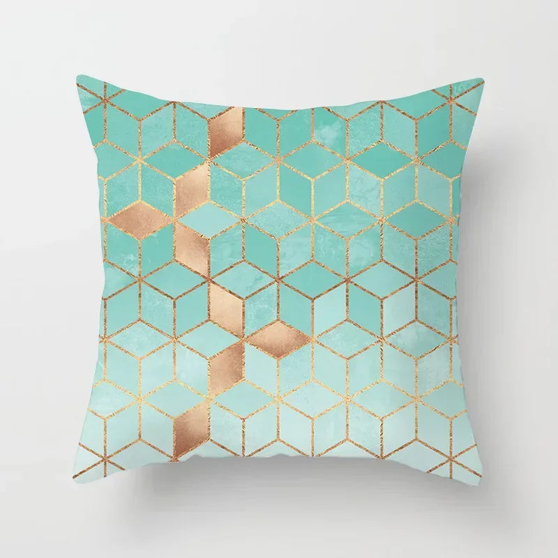 Light Blue Green Mint Geometric Print Boho Pillowcase Set by Axyaa