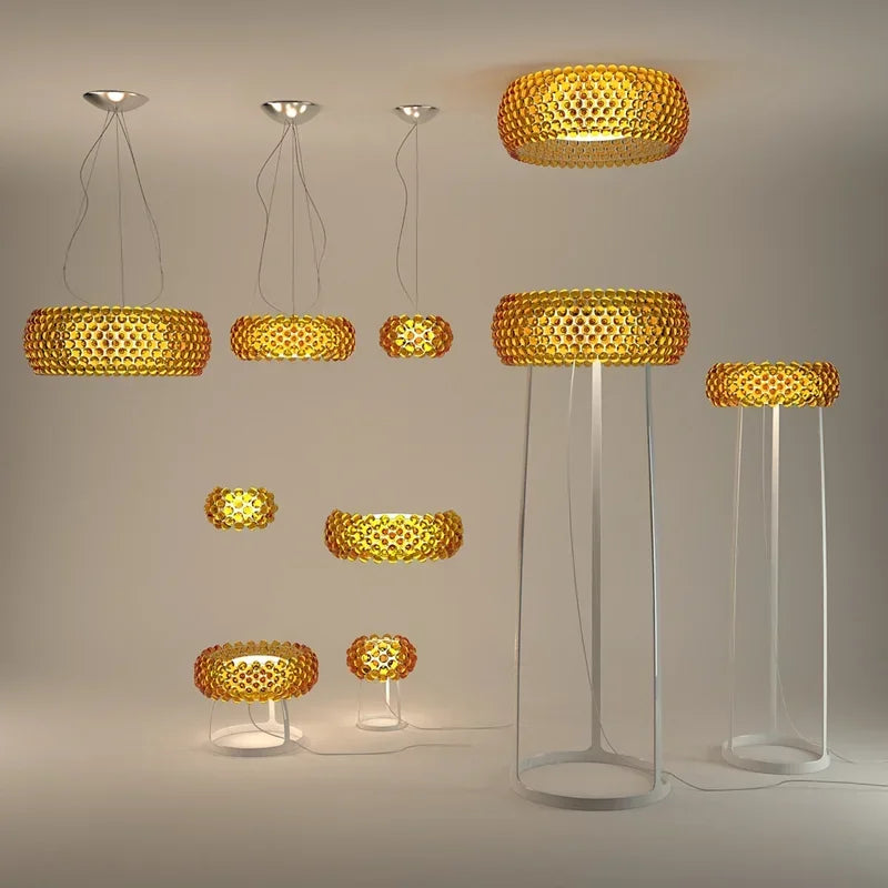 Axyaa Acrylic LED Pendant Chandelier Transparent Gold Floor Lamp