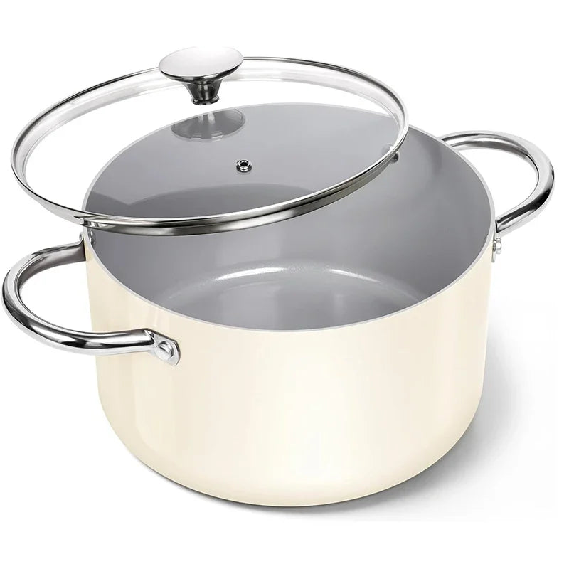 Axyaa 6-Qt Nonstick Ceramic Coated Stock Pot with Lid Induction Compatible