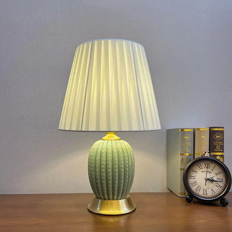 Axyaa Ceramic Table Lamp with Fabric Lampshade for Elegant Home Decor