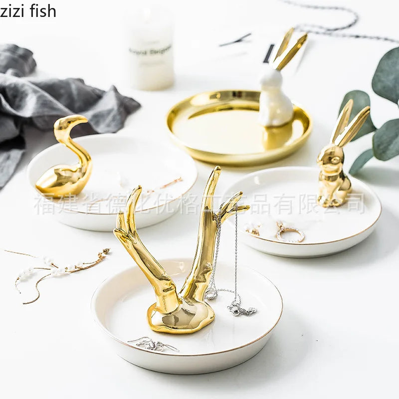 Axya Ceramic Jewelry Tray Stand: Decorative Display Storage Rack Organizer Decor Ornament