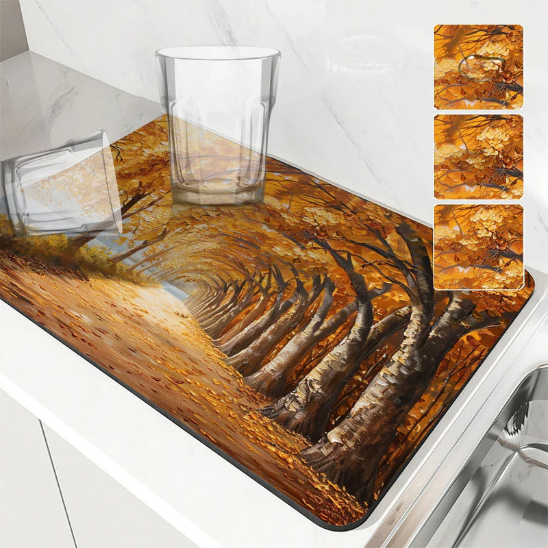 Axyaa Large Kitchen Coffee Dish Draining Mat - Quick Dry, Absorbent, Anti-slip