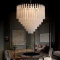 Axyaa White Glass Pendant Chandelier Light - LED Hanging Chandeliers for Bedroom Dining Living Room